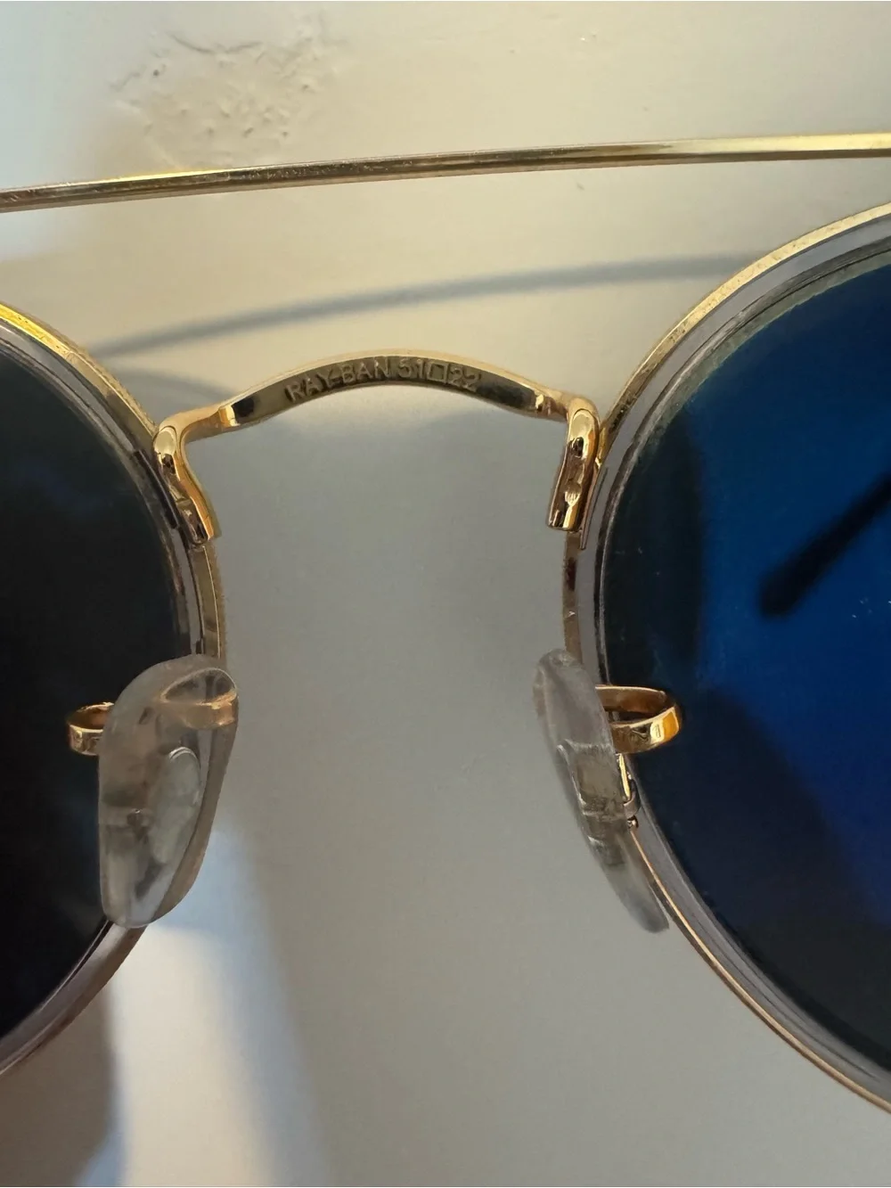 Ray-Ban Round Double Bridge Sunglasses in Gold with Black Lenses